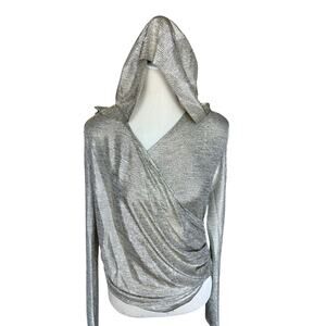 Balmain rouched faux wrap hooded top metallic size 34/US XS